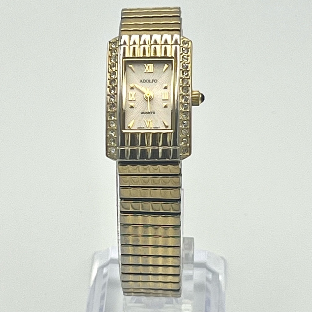 Vintage Adolfo Petite Gold tone and Crystals Ladies Watch Working